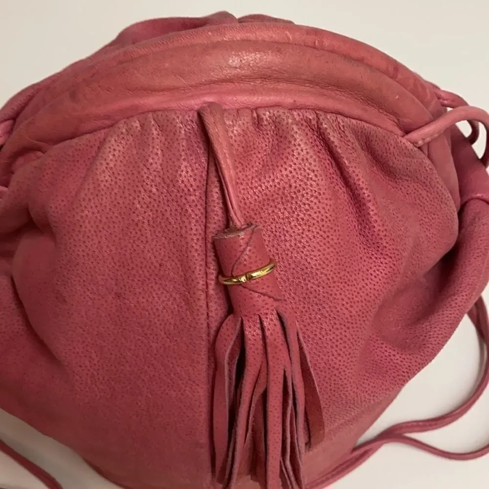 Vintage Valley Girl Pink Leather Clam Shell Crossbdy Bag A27‎